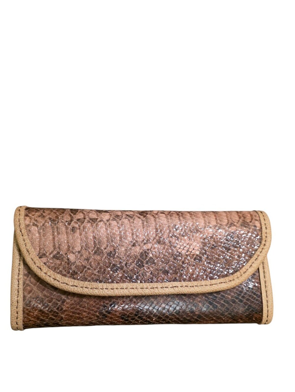 Vintage Genuine Snakeskin Leather Wallet Clutch Brown Tan Exotic Envelope